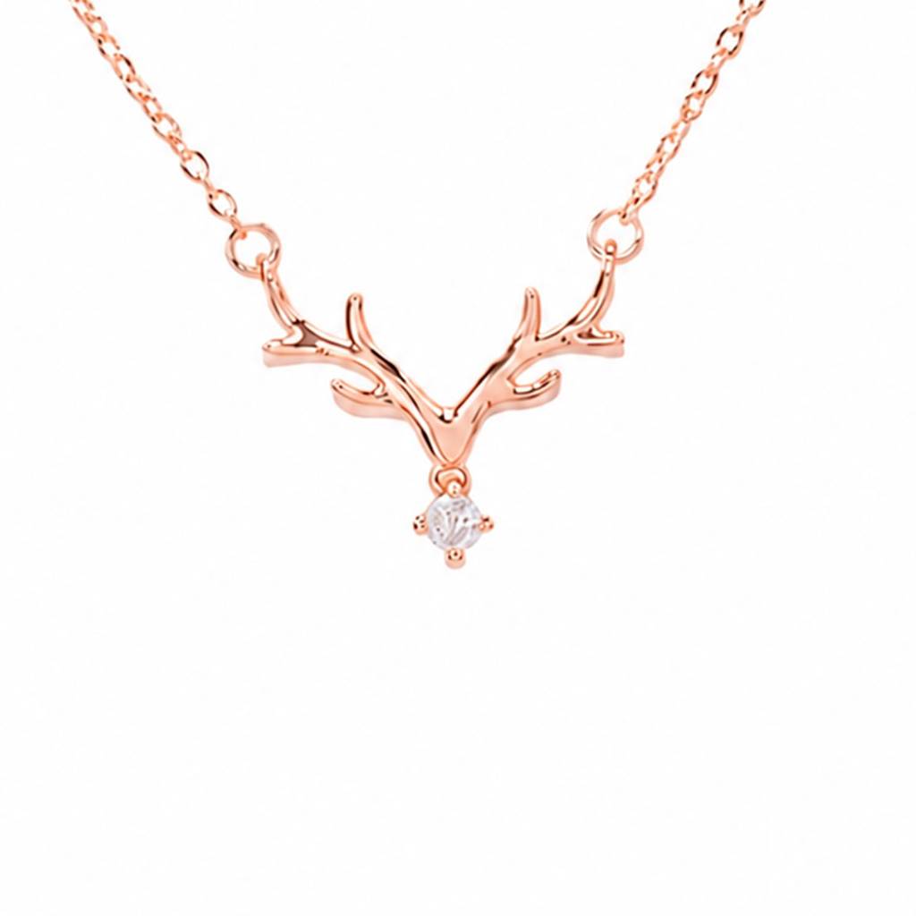 Rose Gold Plated Deer Antler Pendant Chain Necklace For Women : PX9CH161C