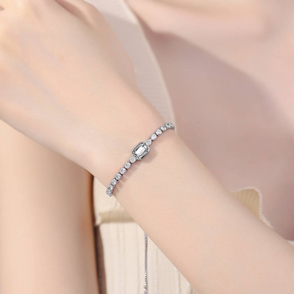 White Stylish Adjustable Bracelet For Women & Girls | Silver Plated | Crystals Studded | Festive Stylish Design Jewe : PX9B31W