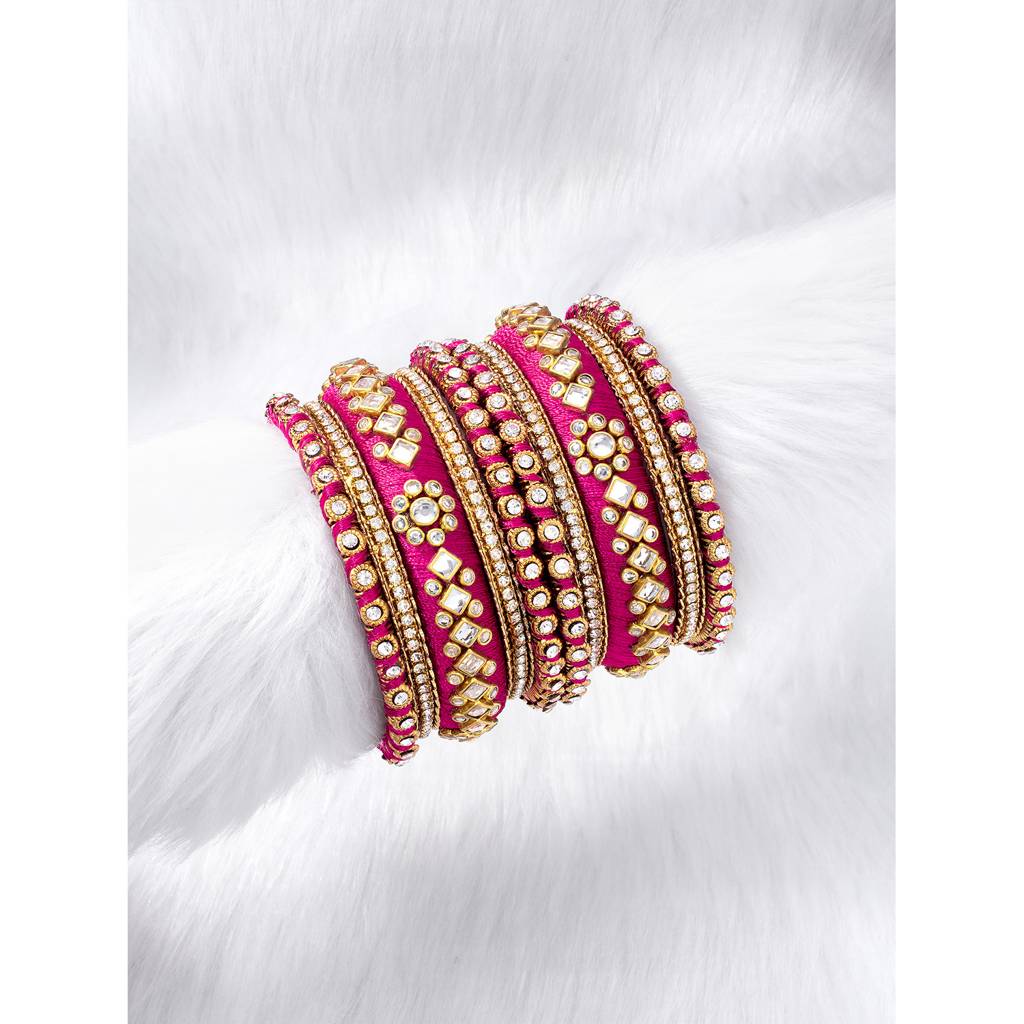 Peora Velvet Matching Fancy Silk Thread Chuda Bangle Set Navratri Gift For Women : PF51B46RPW