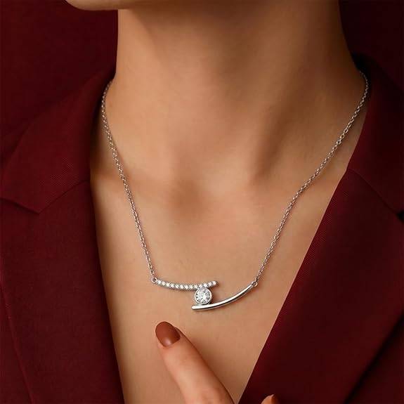 Silver Plated Solitaire Pendant Chain For Women Crystal Studded Casual & Daily Wear Jewellery Gift For Her : PX9CH182W