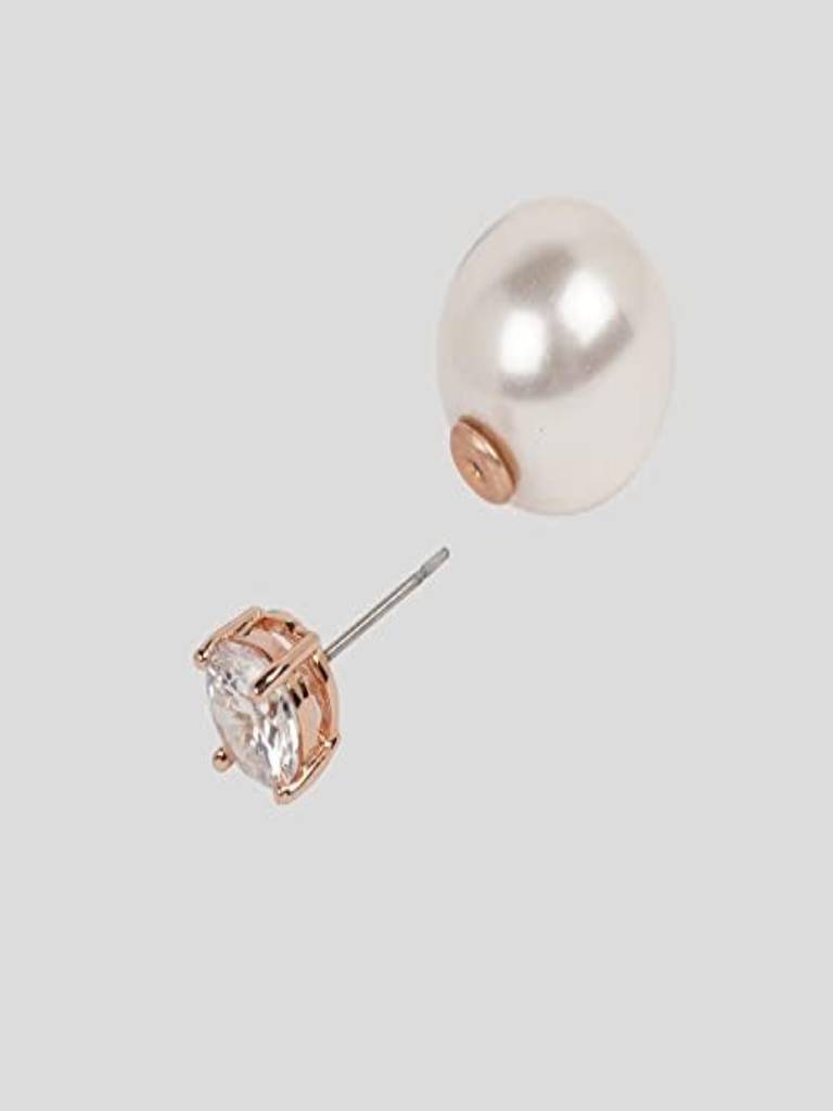 Round Faux Pearl & Stone Earjacket Stud Earrings : AYW615E00W
