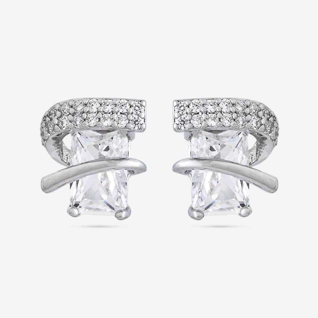 White - Plated Casual Wear Trendy Zircon Earring - 466997 : 466998