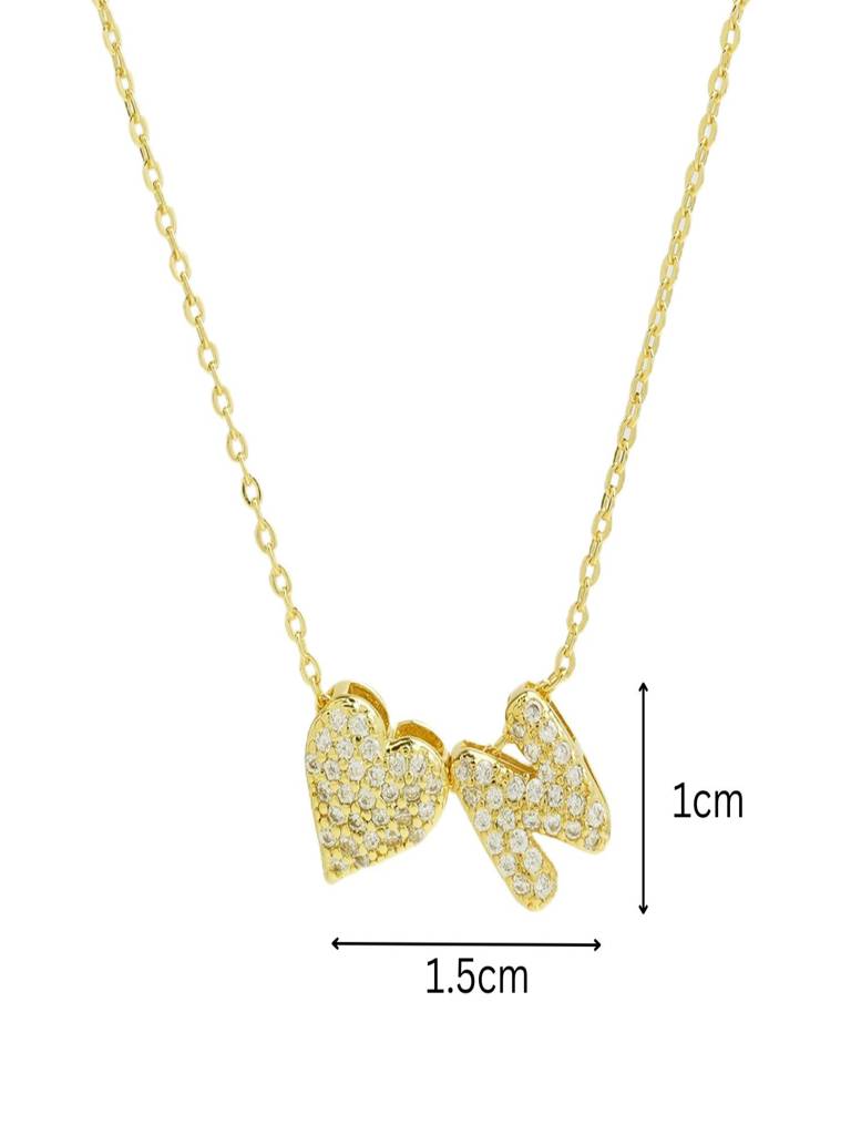 Reversible Initial Letter & Heart With Zircons Gold Plated Antitarnish Pendant : ABY0226P201GN