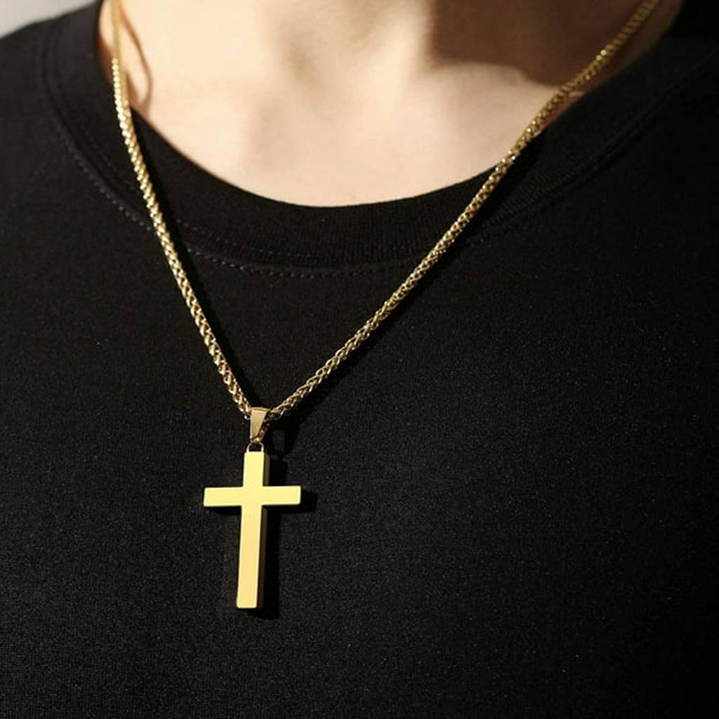 Gold Plated Cross Pendant Chain Necklace Christian Fashion Jewellery Gift For Women & Men : PX5CH92G