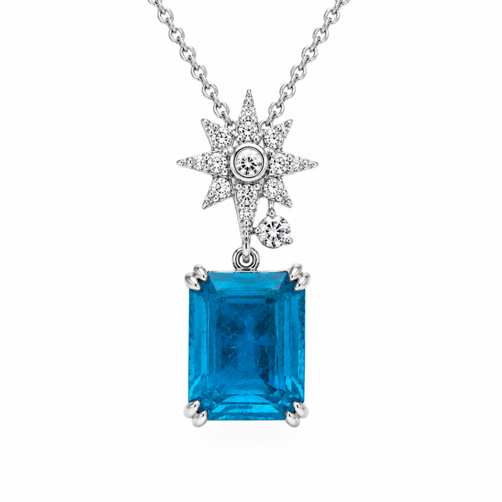 925 Sterling Silver Azure Celestia Star Jewellery Set  With Chain : SMK-PD-SET-015-CHN