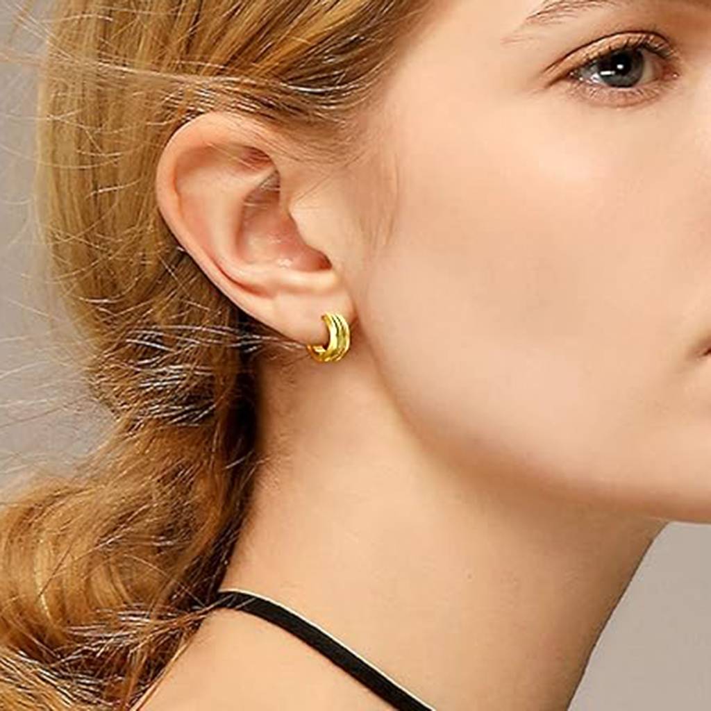 Gold Plated Stainless Steel Stylish Huggie Hoop Earrings For Men & Women (1 Pair) : PX9E66G