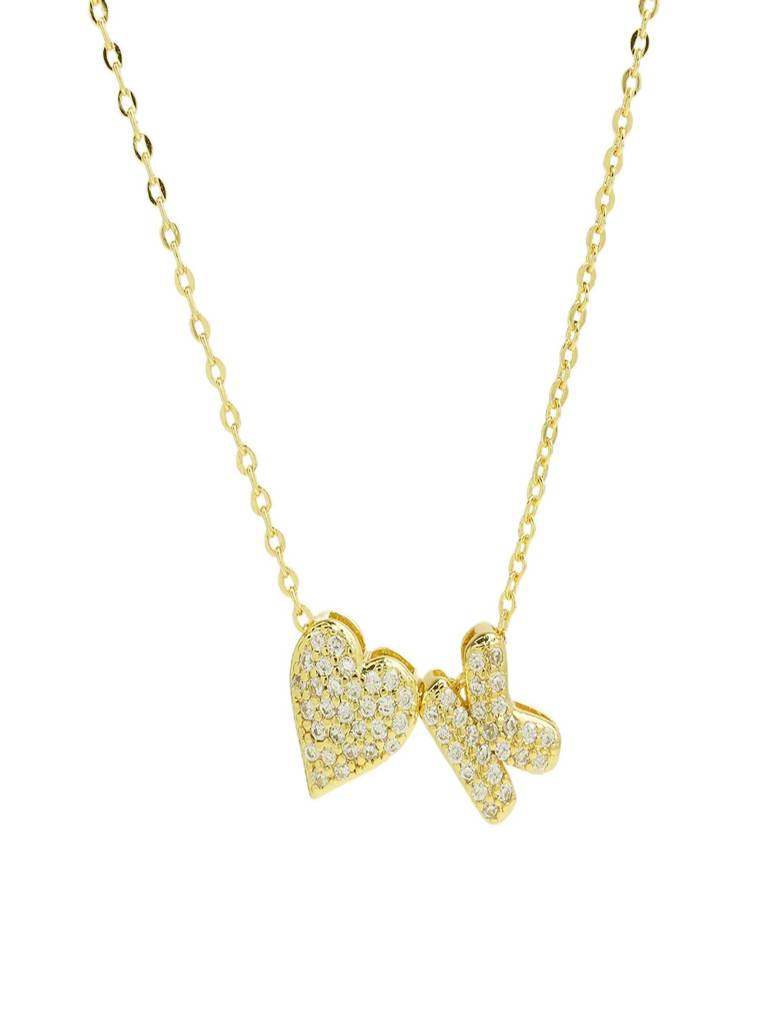 Reversible Initial Letter & Heart With Zircons Gold Plated Antitarnish Pendant : ABY0226P201GK