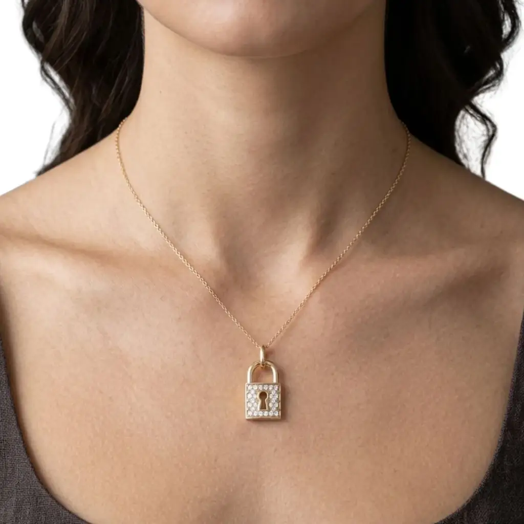 The Keepsake Lock Semi Silver Pendant Necklace : LOCK-SM-C-G