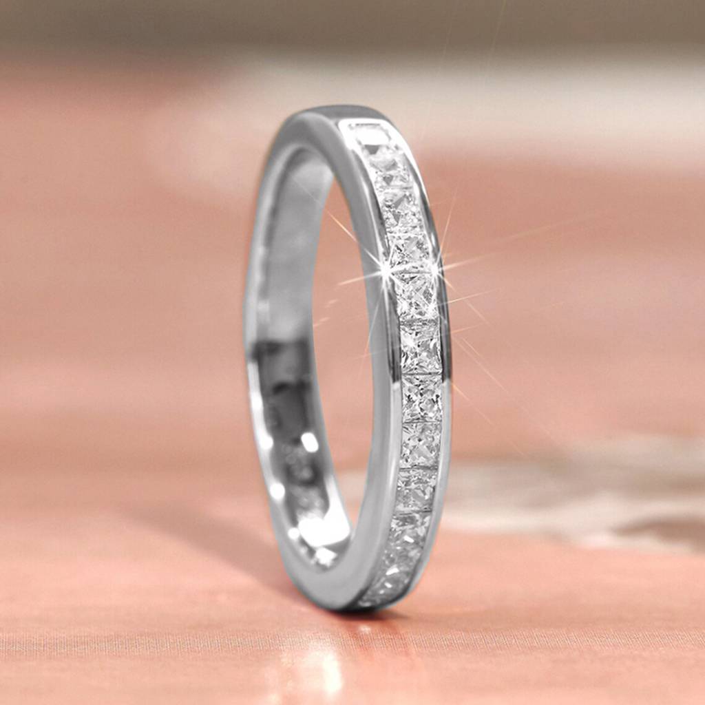 Silver Plated Stylish Eternity Finger Ring For Women & Girls Us 7 Cubic Zirconia Studded Anniversary Festive & C : PX9R3068W-7