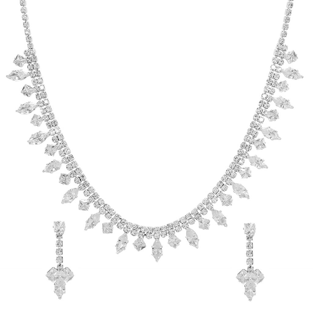 Silver Plated Stylish Sparkling Necklace Earrings Set For Women : PX9N236S