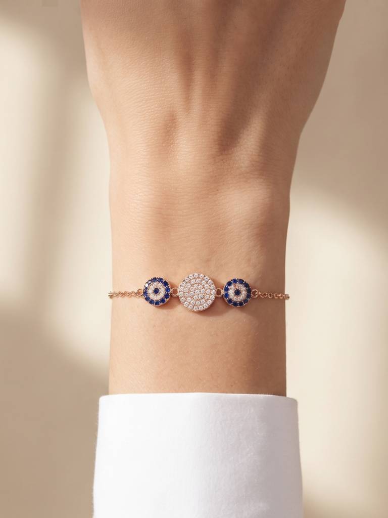 925 Silver Sapphire Medallion Gaze Bracelet For Women : BR-92