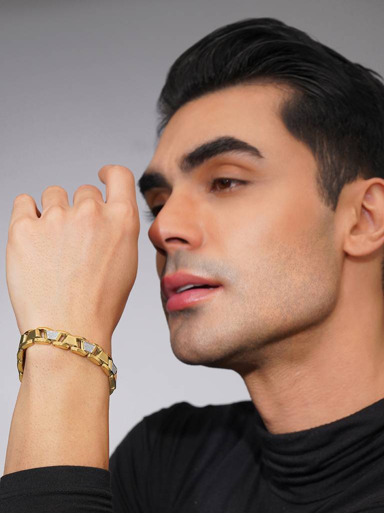 18K Gold-Plated Imperial Cuban Waterproof Stainless Steel Bracelet For Men : AN-LJ-GO-0004-DB-M