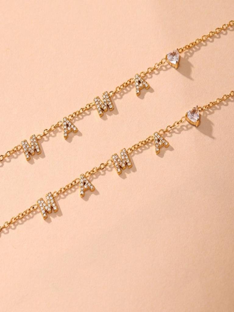 Set Of 2 - 18K Gold Plated Waterproof Mama Heart Zircon Bracelet & Necklace : ALL0725NB297C2