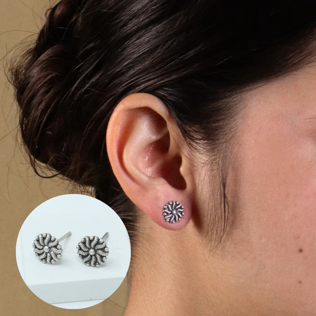Silver Abstract Flower Stud | 92.5 Silver : 50644375