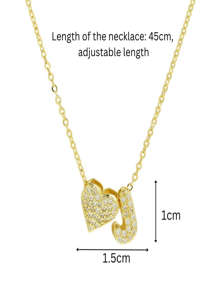 Reversible Initial Letter & Heart With Zircons Gold Plated Antitarnish Pendant : ABY0226P201GJ