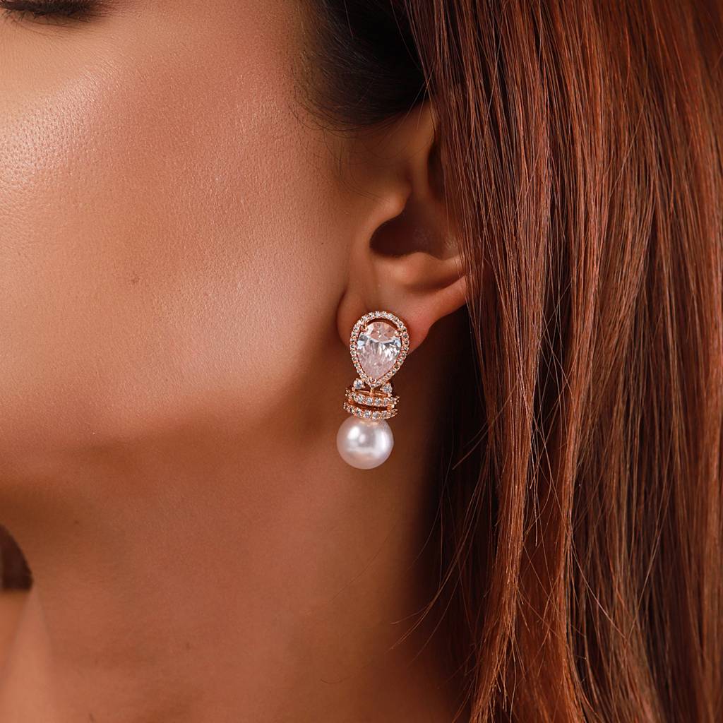 Sparkling Elegance Pearlaire American Diamond Earrings : 8905124563986