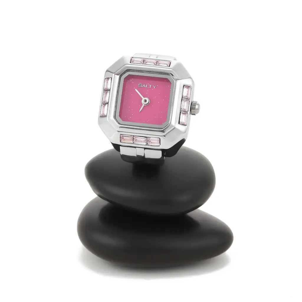 Sofia Prism Studded Octagon Watch Ring - Pink For Women : WTR-S-0044-S-PK