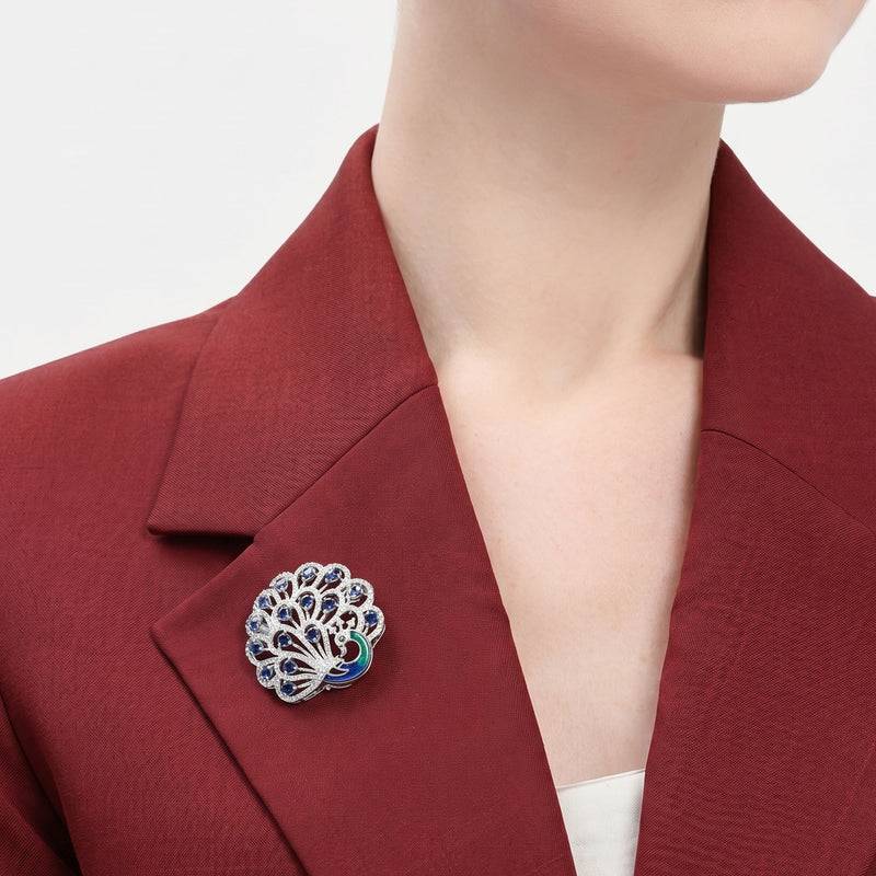Cz Peacock Feather Brooch Pin For Women | Festive Glam : AD-006-IRBL-BROOCH