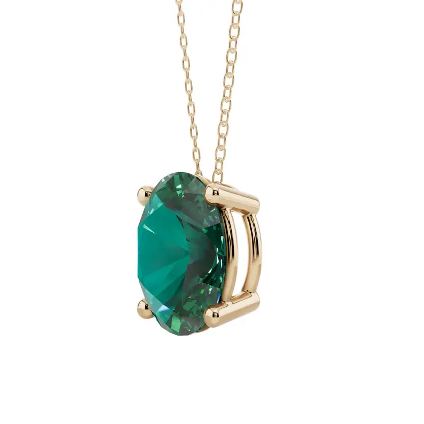 Green Oval Solitaire Pure Silver Pendant Necklace : OVAL-GRN-10-SL-G