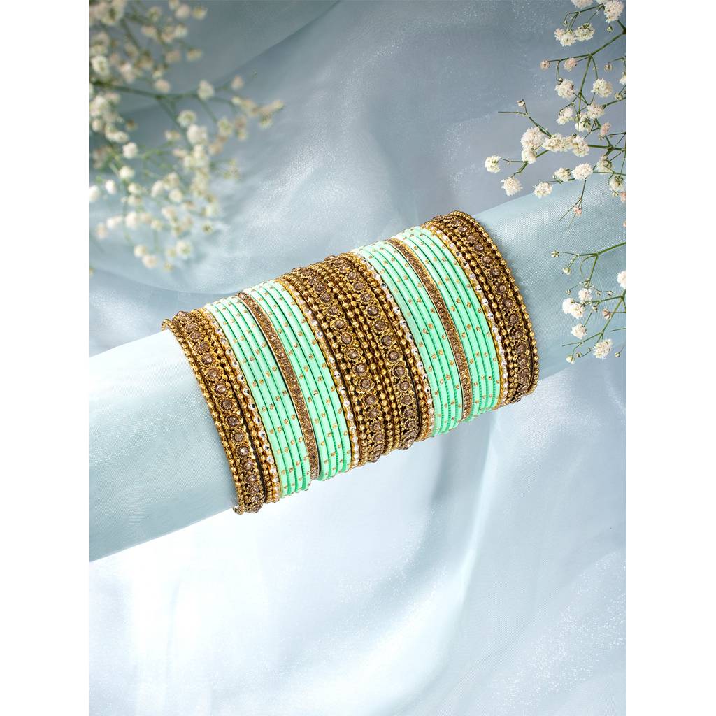 Studded Green Silk Thread Bangles Set Ethnic Jewellery For Women : PF51B84MNT