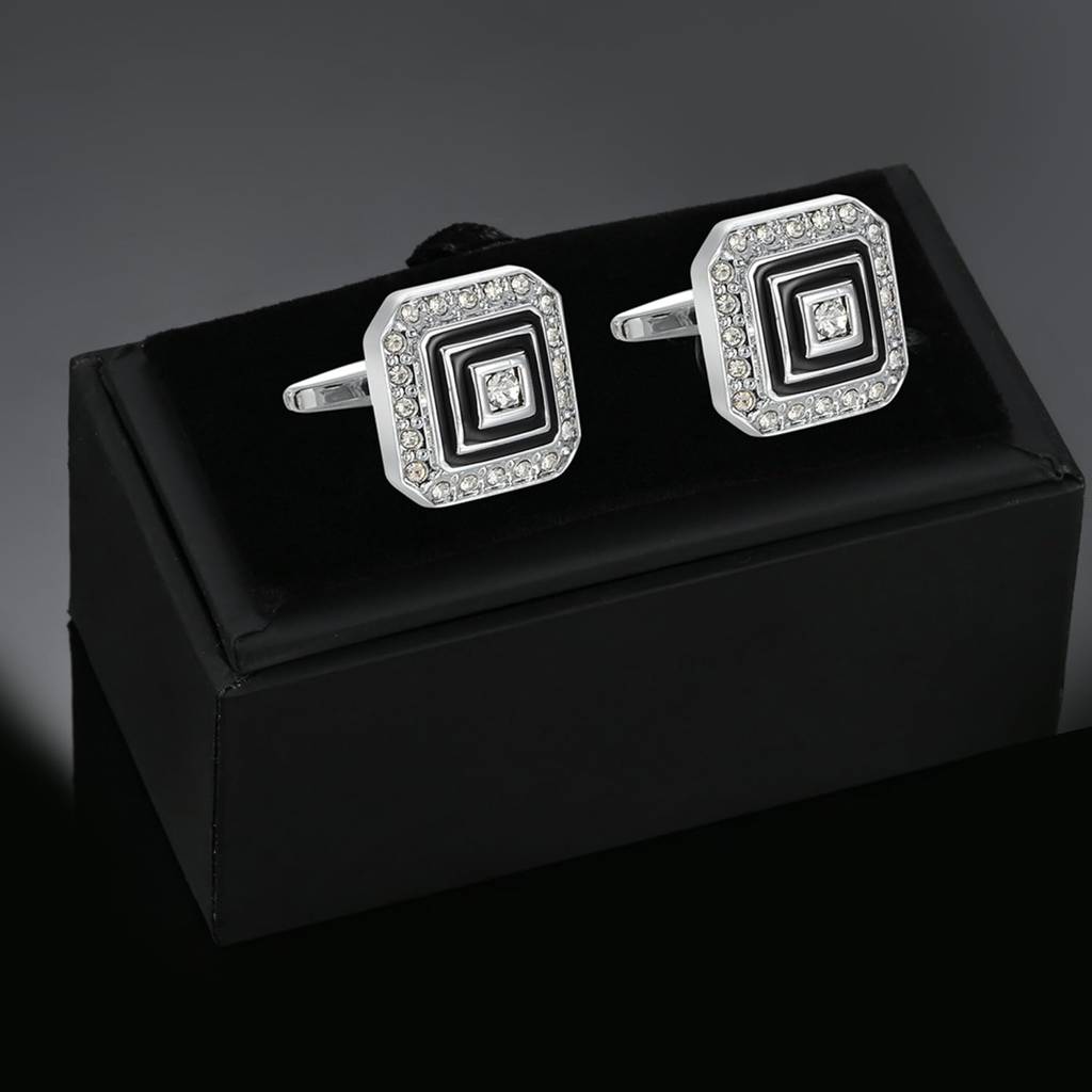 Silver Plated Crystal Studded Cufflinks Classic Formal Accessories Jewellery For Men : PX9CL157BL