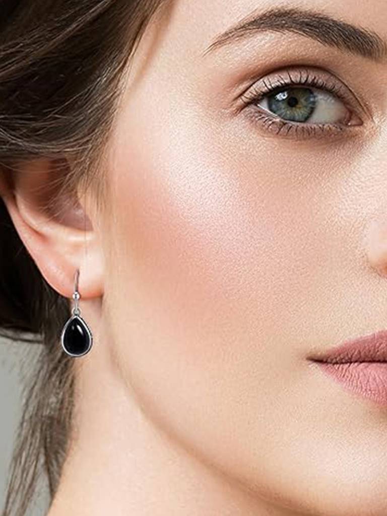 Blue Silver Plated Fancy Drop Earrings For Women Resin Stone Studded Festive & Casual Wear Jewellery Gift For Her : PX9E3234BL