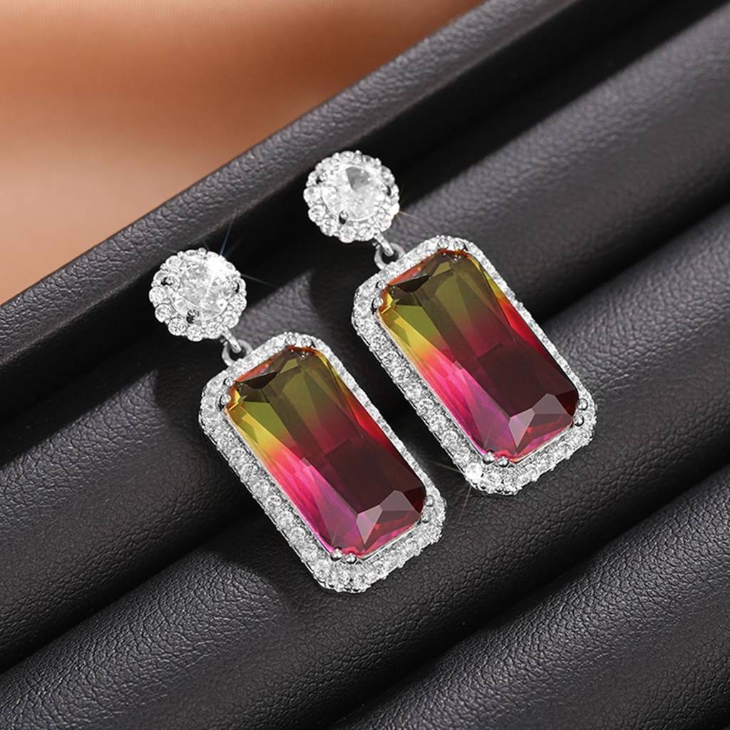 Silver Plated Multi Color Crystal & Cubic Zirconia Studded Fancy Stylish Drop Earrings Jewellery For Women & Girls : PX9E3155ML