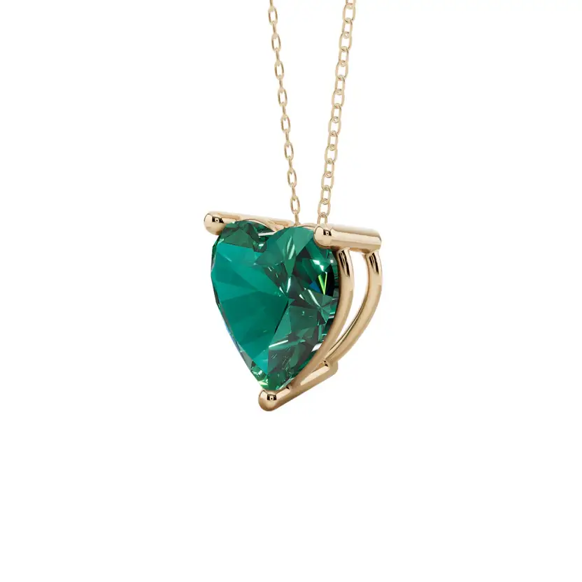 Green Heart Solitaire Semi Silver Pendant Necklace : HERT-GRN-10-SM-G