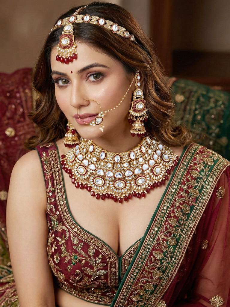 Traditional Kundan White Stone Jewellery Set For Women | Maroon Meenakari Gold Plated  Ethnic Necklace Set W : 4125-IZR-2414-M