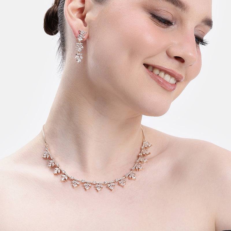Elegant Cz Leaf Drop Necklace Set For Women – Party & Festive Wear : AD-899-RGWENKER