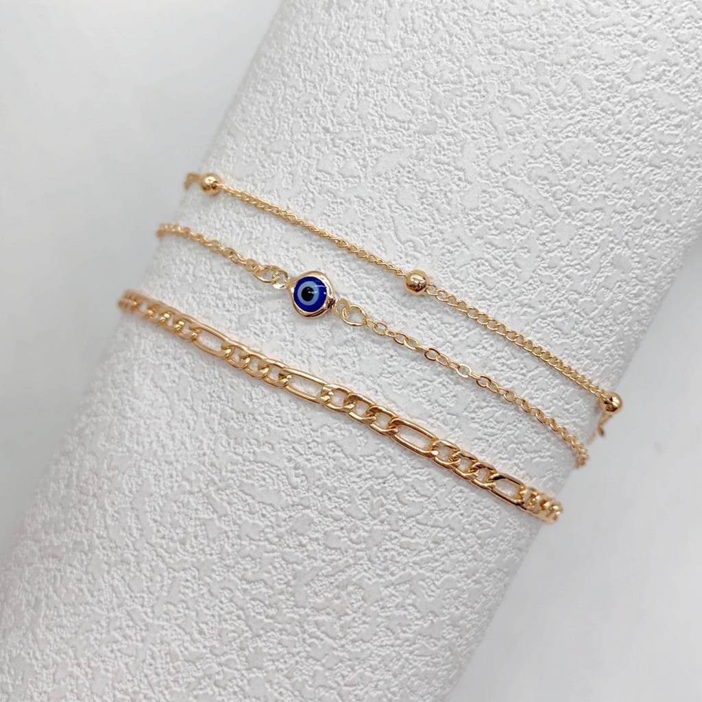 3-Piece Evil Eye Minimalist Bracelet : BC34597-G-BU