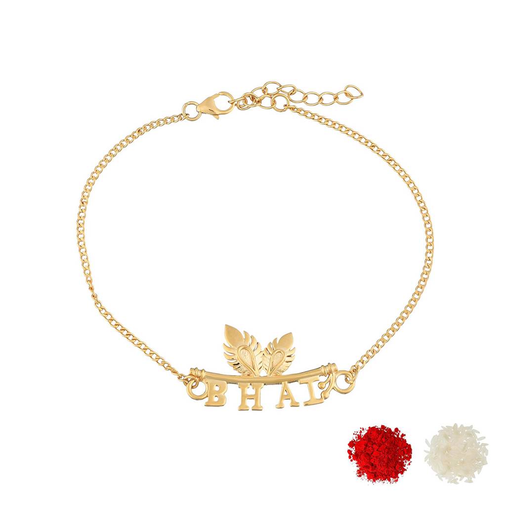 925 Sterling Silver Gold Micron Plated Bhai Rakhi For Your Brother : 8905124466881