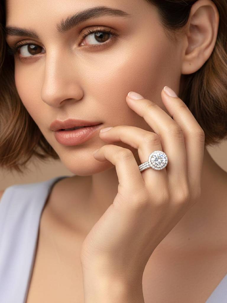 Rhodium Plated 925 Sterling Silver Cz Studded Solitaire Finger Ring Fine Jewellery Gift For Women : PR5846S-5
