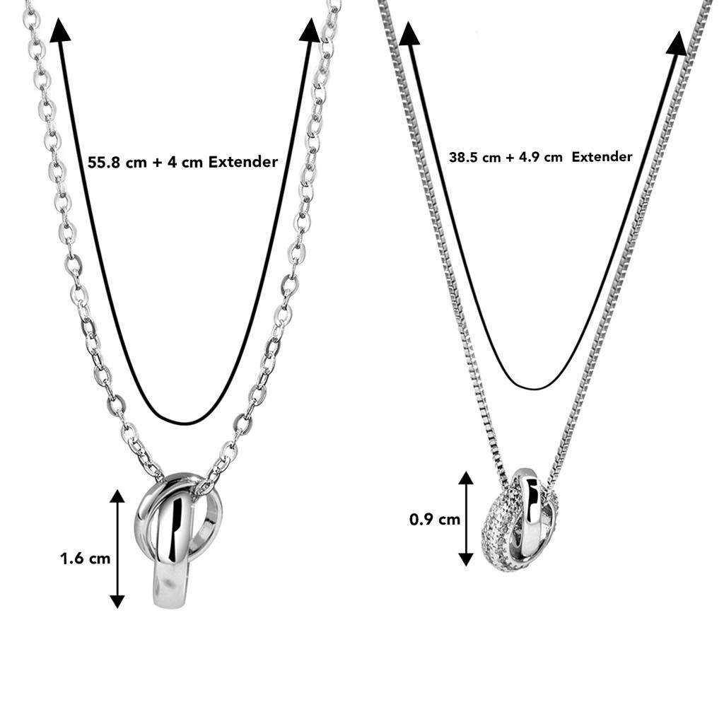 Silver Plated Interlock Band Ring Style Couple Pendant Chain Necklace Contemporary Jewellery For Men Women : PFCCP24