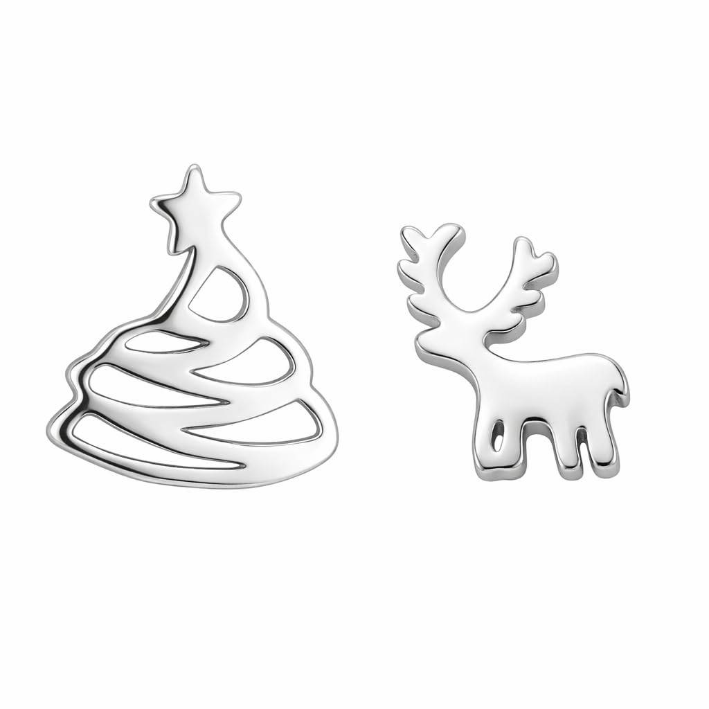 925 Sterling Silver Christmas Tree Reindeer Earrings : SE_001072