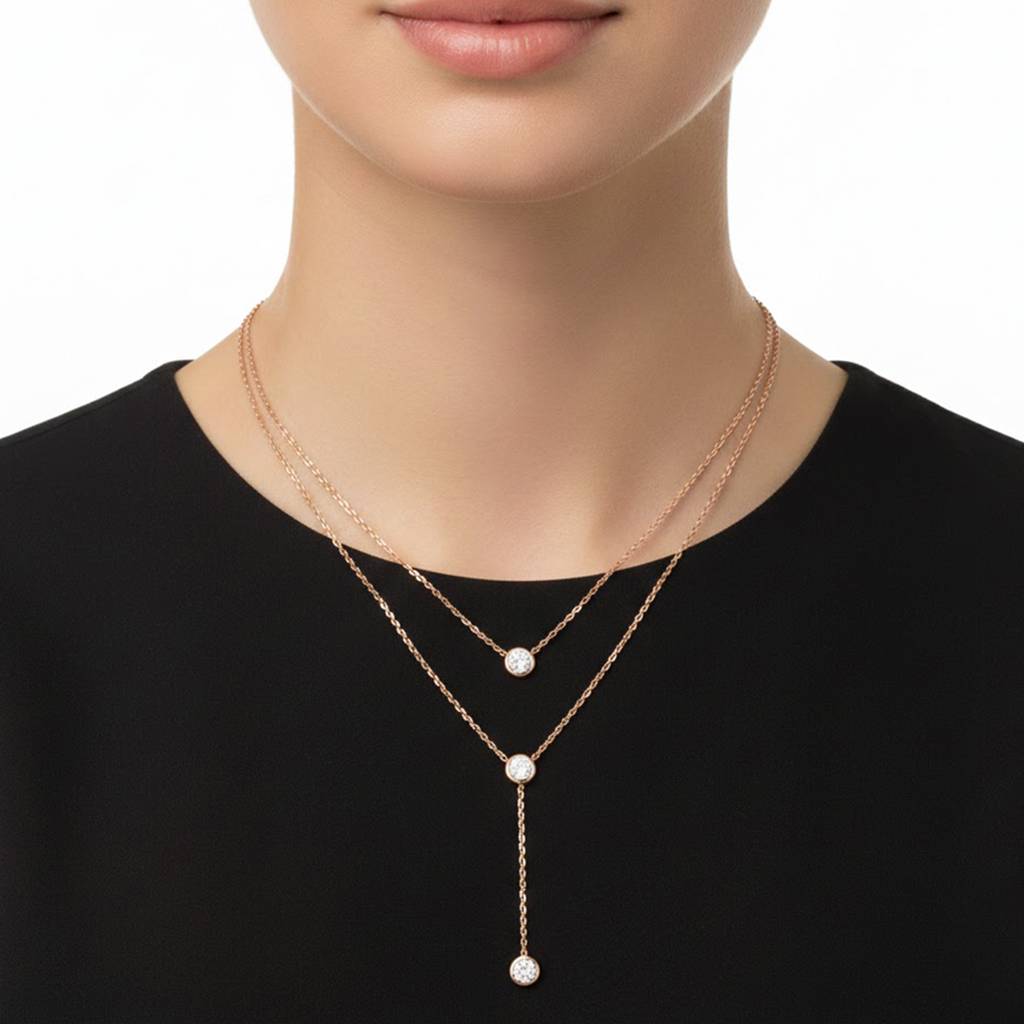 Crystal Studded Fancy Two Layer Chain Necklace Jewellery For Women & Girls : PX9N272CW