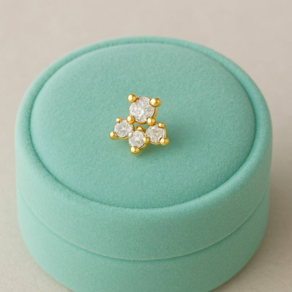 White Cz Triangle Cluster Nose Pin - Sterling Silver Gold Plated : NP-00094_925S_W