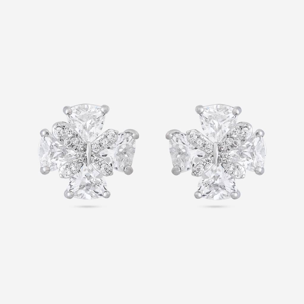White - Plated Casual Wear Trendy Zircon Earring - 466994 : 466995