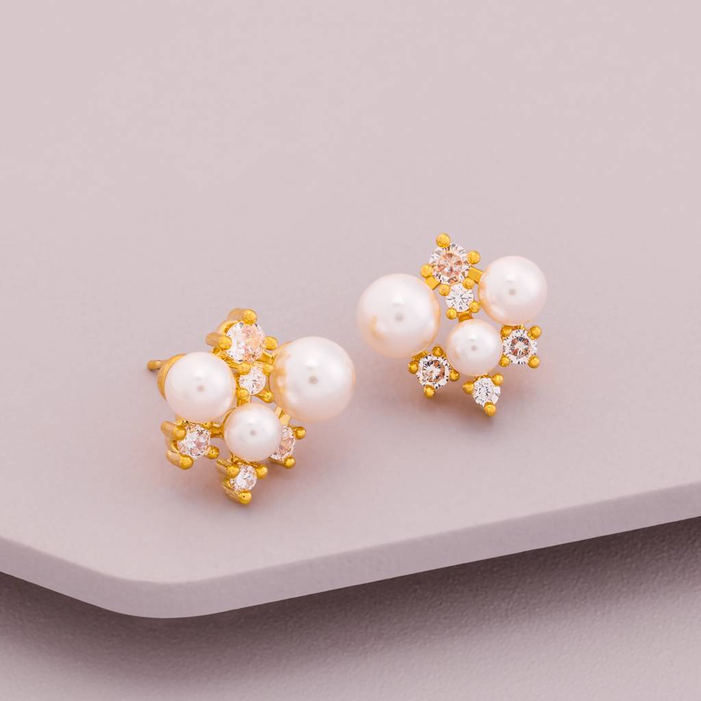 Pearl Gold - Plated Casual Wear Trendy Zircon Earring - 464643 : 464643
