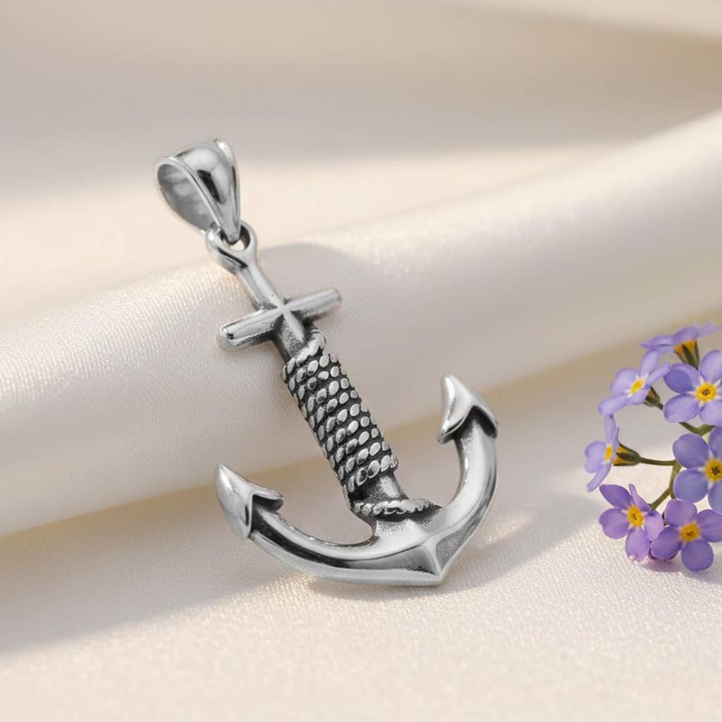 Stainless Steel Silver Plated Anchor Shape Pendant Jewellery For Men & Boys : PX9P39S