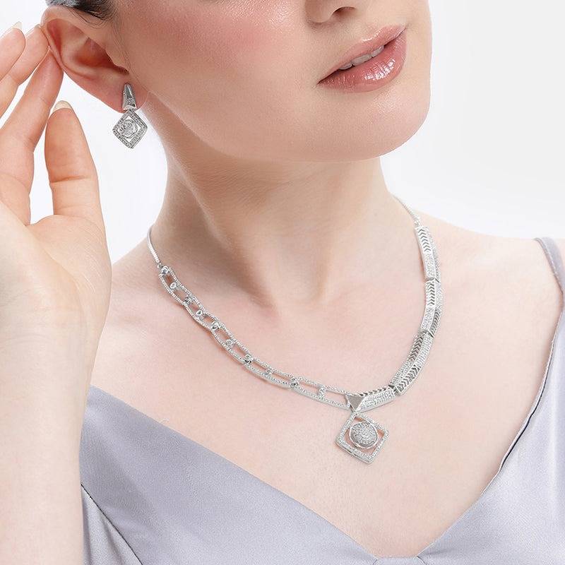 Glam Cz Necklace Set|Square Halo Shape|Celebration Wear : AD-895-IRWENKER