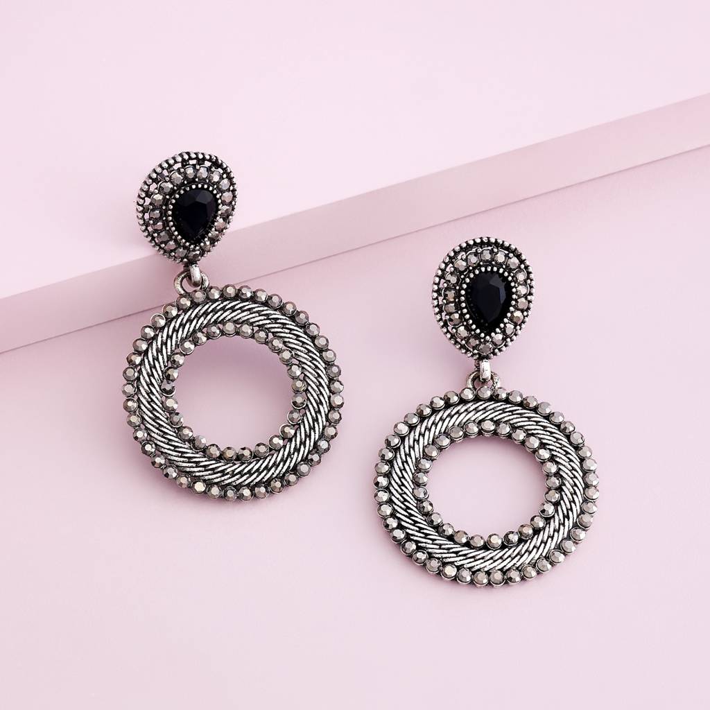 Black Oxidised - Plated Casual Wear Trendy Earring - 450659 : 450659