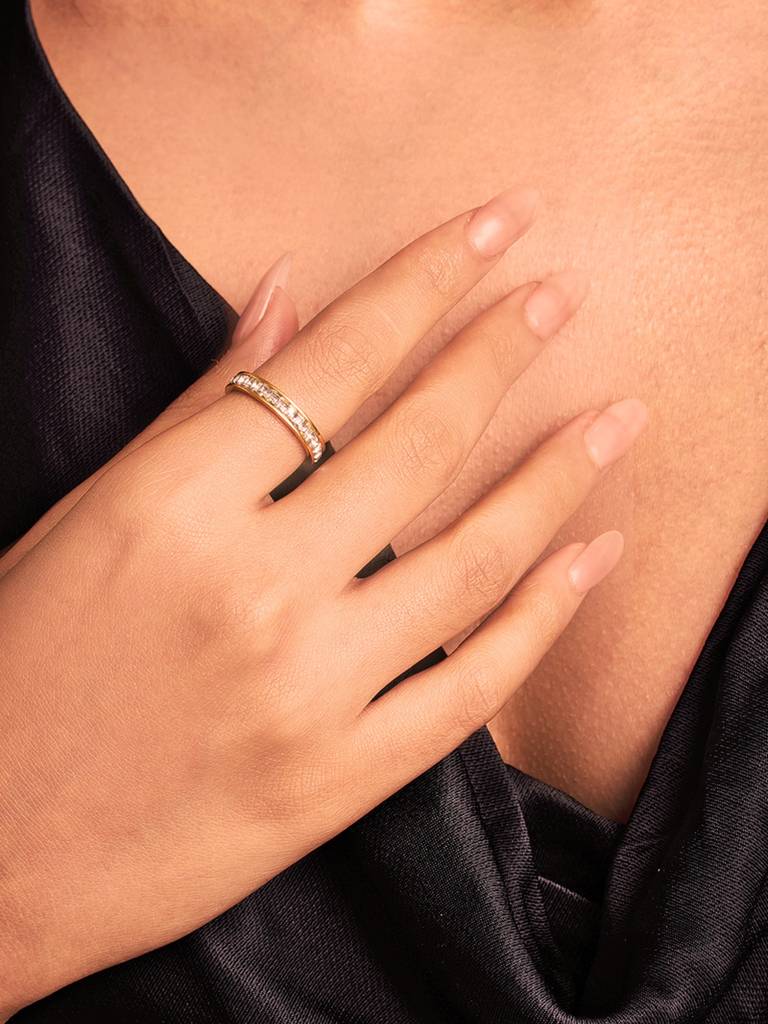 18K Gold Plated Crystal Band Ring Stainless Steel Waterproof & Anti-Tarnish : R75SJSS6G