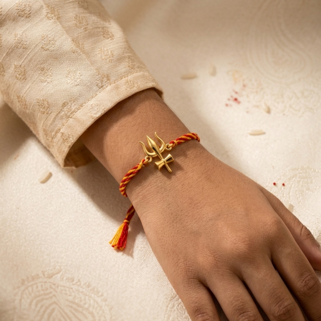 Golden Trishul 925 Sterling Silver Rakhi For Brother : RB-0013