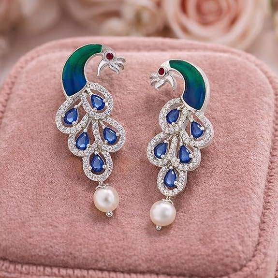 Mayurika Blue Cz Peacock Earrings : AD-917IRBLEER