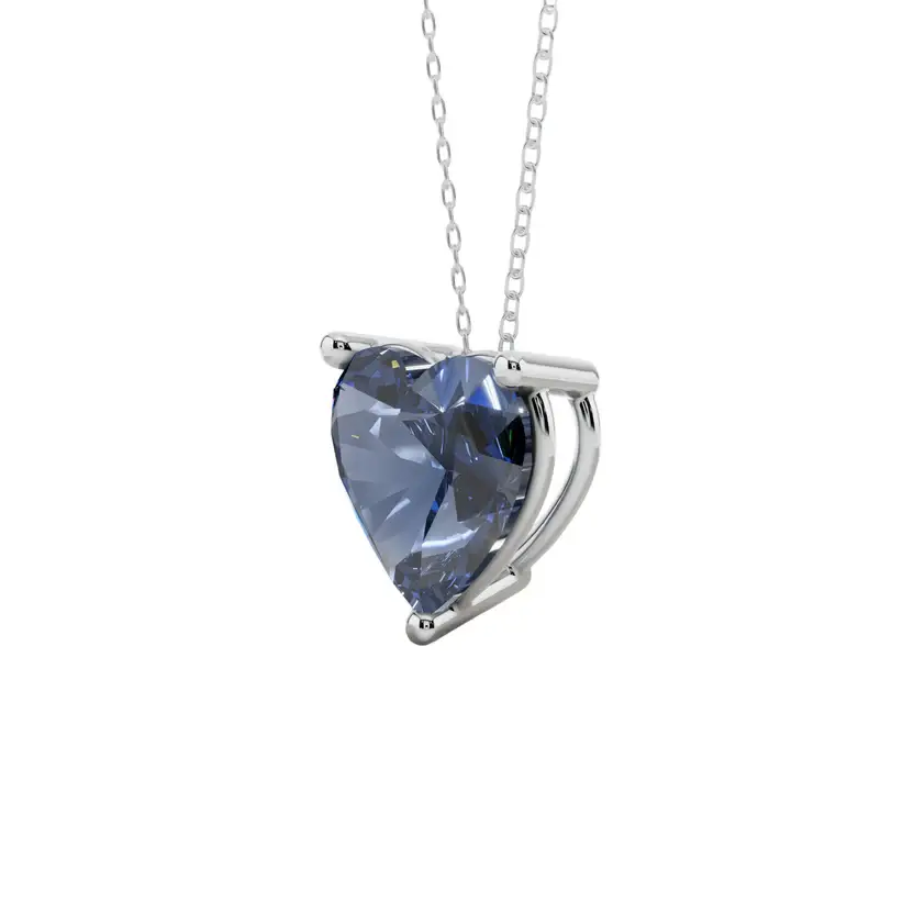 Blue Heart Solitaire Pure Silver Pendant Necklace : HERT-BLU-10-SL-W
