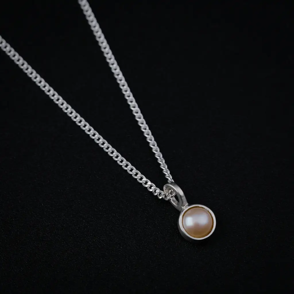 Silver Single Pearl Chain Necklace : 57218455