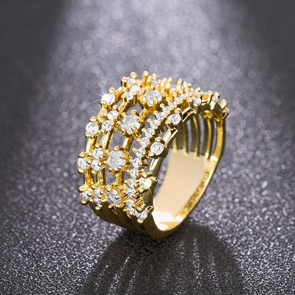 Gold Plated Crystals Studded Fancy Finger Ring Stylish Jewellery Gift For Women (Us 7) : PX9R3039G-7