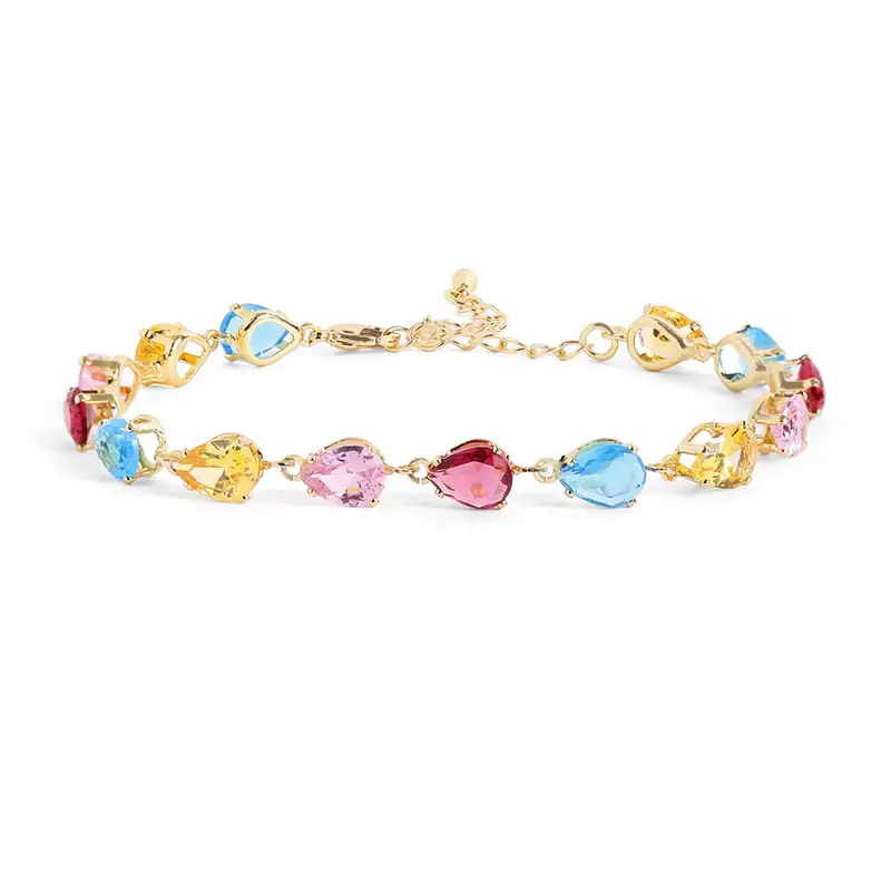 Opulent Rainbow Bracelet | Gold Finish Multicolor Link Design |Chic Festive Jewelry : CAD-051-IGMC-BR