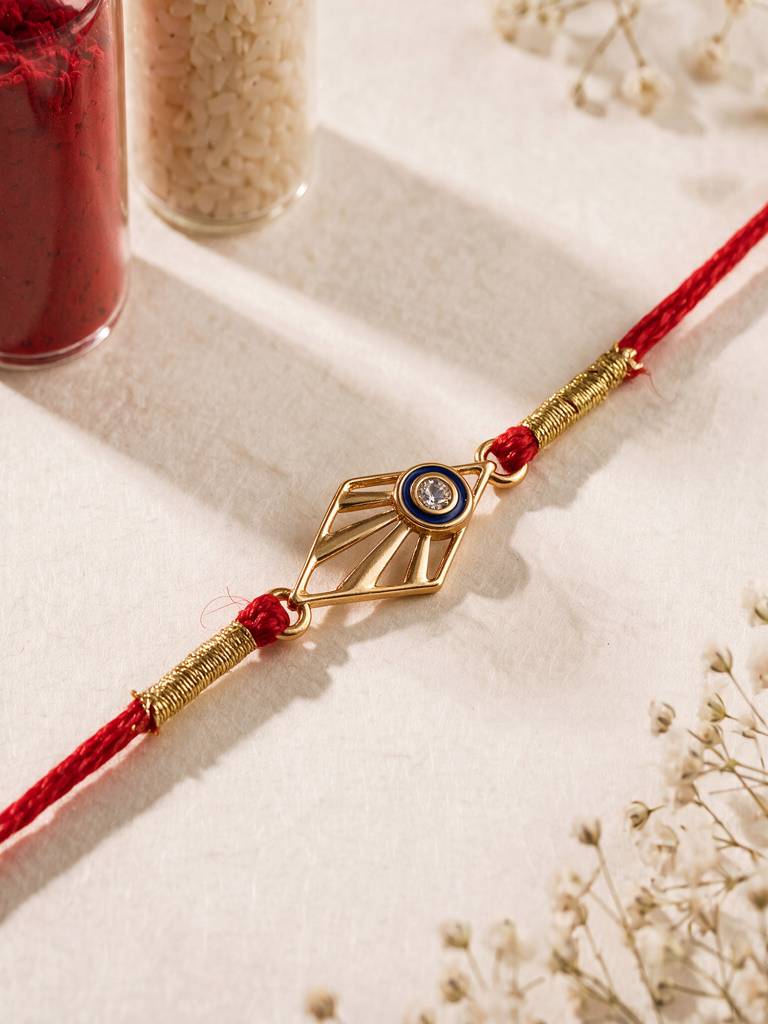 Diamond Frame Evil Eye Fine Silver Rakhi : RKS0023